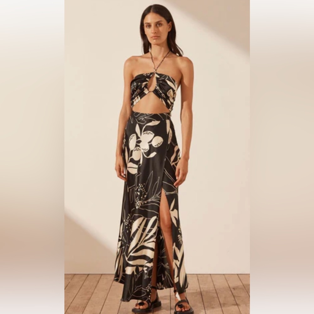 Shona Joy Black and Cream Strapless Dress